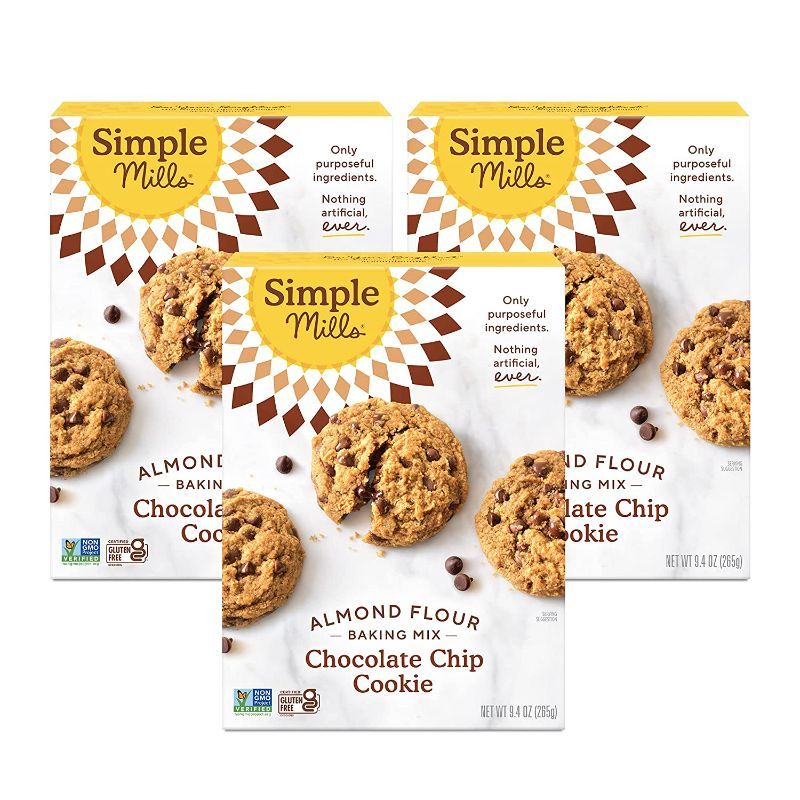 Photo 1 of **expire 01/20/2022** Simple Mills Almond Flour Baking Mix, Gluten Free Chocolate Chip Cookie Dough Mix, Good For Baking, Nutrient Dense, 9.4oz, 3 Count
