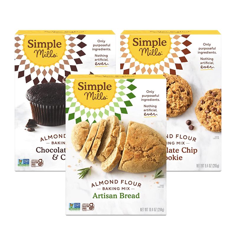 Photo 1 of **expire date: 10/19/2021 - 10/13/2021 - 10/21/2021** Simple Mills, Baking Mix Variety Pack, Chocolate Muffin & Cake, Chocolate Chip Cookie, Artisan Bread Variety Pack, (Packaging May Vary), 10.4 Ounce (Pack of 3)
