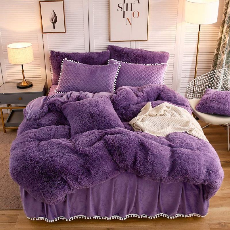 Photo 1 of 
LIFEREVO Luxury Solid Plush Shaggy Duvet Cover Set  (Twin, Purple)
