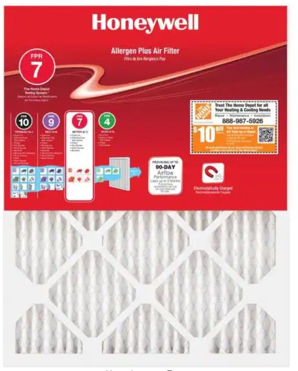 Photo 1 of 
Honeywell
21 x 22 x 1 Allergen Plus Pleated MERV 11 - FPR 7 Air Filter, pack of 3