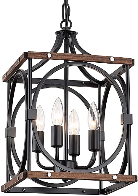 Photo 1 of (DOES NOT INCLUDE BULBS)
Nomita 4-Light Rustic Chandelier Ceiling Light Fixture, Adjustable Retro Industrial Oak Wood and Metal Lantern Pendant Lighting for Kitchen Island Dining Room Entryway Farmhouse, Black
