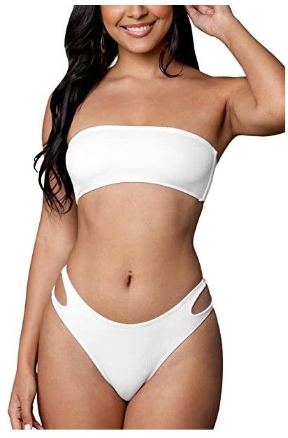 Photo 1 of CUPSHE Women's White Strapless High Cut Cutout Bandeau Bikini Sets
SIZE MEDIUM 