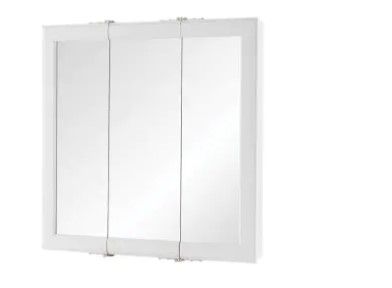 Photo 1 of 24-3/16 in. W x 24-3/16 in. H Fog Free Framed Surface-Mount Tri-View Bathroom Medicine Cabinet in White
AS IS MINOR DAMAGE TO ONE PANEL OF GLASS DOOR 