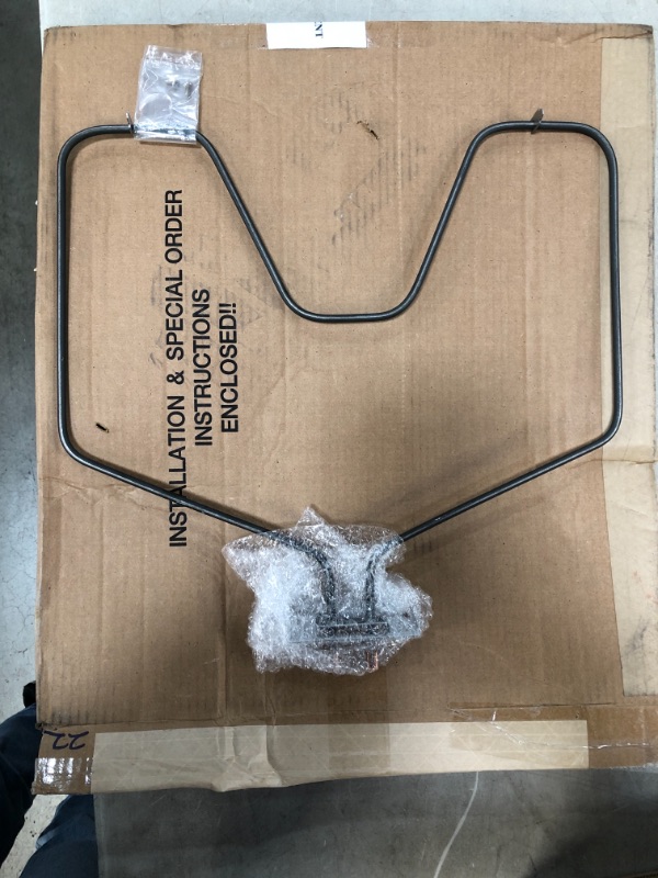 Photo 1 of GE WB44X5099 Oven Bake Element for Conventional Hotpoint, 18" W and 19-1/4" from The Terminals to The end Nearest Door, Black
