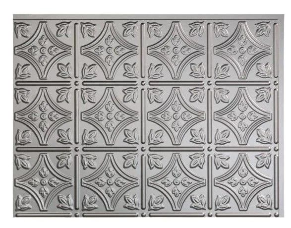 Photo 1 of 18 in. x 24 in. Traditional #1 Argent Silver Vinyl Backsplash Panel (Pack of 5)
