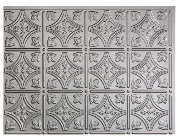 Photo 1 of 18 in. x 24 in. Traditional #1 Argent Silver Vinyl Backsplash Panel (Pack of 5)
