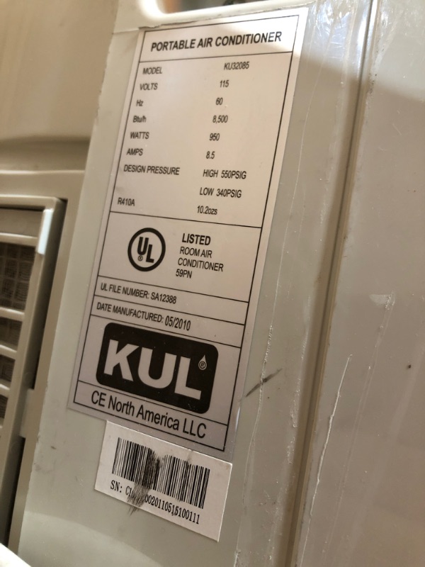 Photo 4 of 
Kul KU32085 Portable Air Conditioner 8500btu/h 950w 115v-ac
