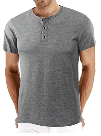 Photo 1 of BBDMY Mens Fashion Casual Front Placket Basic Short Sleeve Henley T-Shirt, Gray, size XL