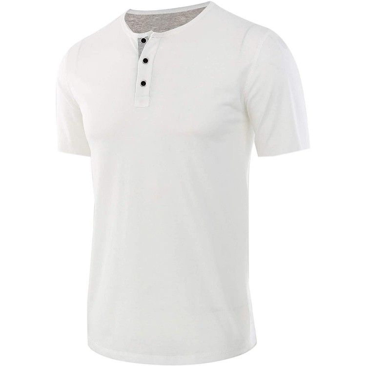 Photo 1 of BBDMY Mens Short Sleeve Casual Front Placket Basic Henley T-Shirt, White, size S