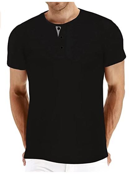 Photo 1 of BBDMY Mens Fashion Casual Front Placket Basic Short Sleeve Henley T-Shirt, Black, size M
