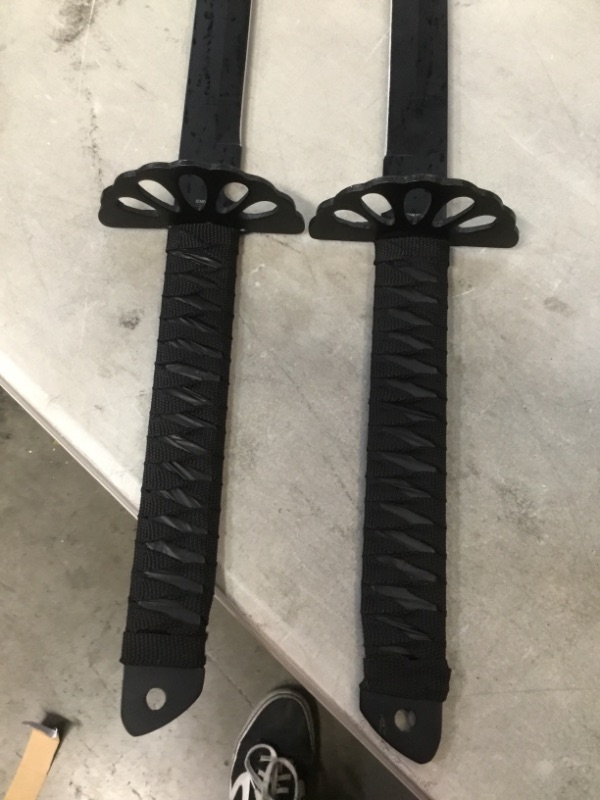 Photo 1 of KCCEDGE BEST CUTLERY SOURCE 2PC Combo Full Tang 28in Tanto Ninja Katana Twin Sword Machete w/Nylon Sheath + Black Chinese Engraved on Blade Edition
