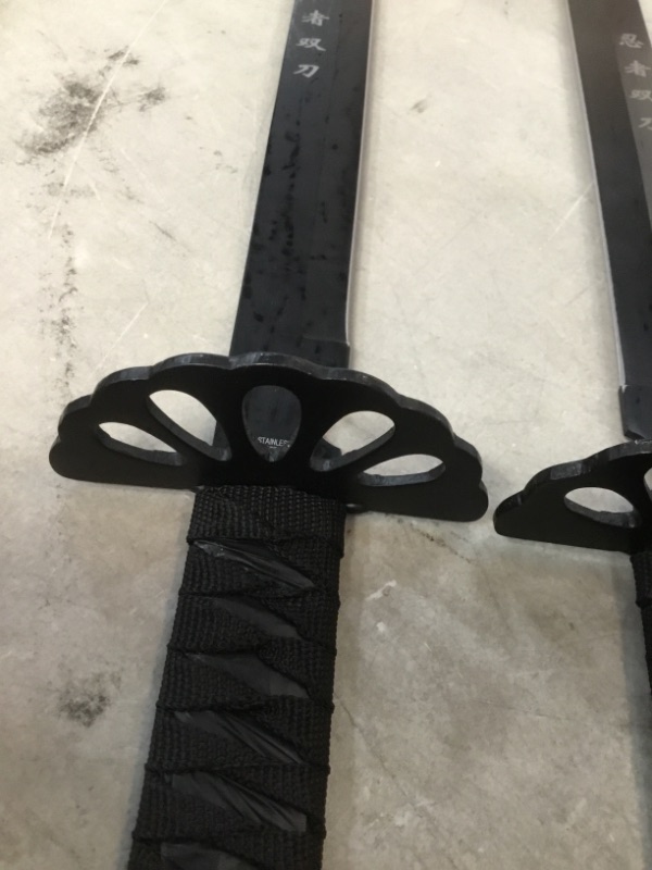 Photo 1 of KCCEDGE BEST CUTLERY SOURCE 2PC Combo Full Tang 28in Tanto Ninja Katana Twin Sword Machete w/Nylon Sheath + Black Chinese Engraved on Blade Edition