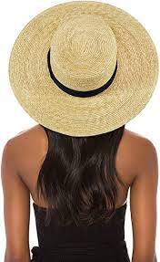 Photo 1 of FEMSÉE Straw Beach Hat - Sun Hats for Women and Men Flat Top Classic Boater Hat