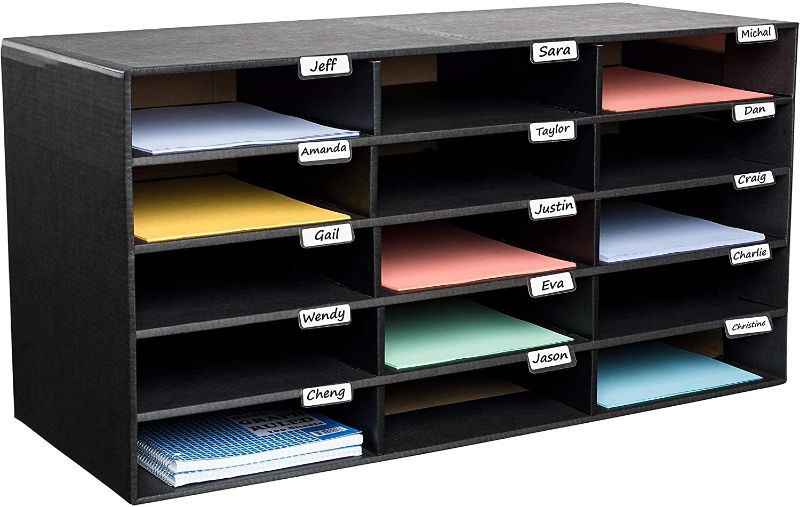 Photo 1 of Adir File Sorter Literature Organizer - Mail Vinyl Craft Paper Storage Holder Corrugated Cardboard for Office, Classrooms, and Mailrooms Organization (15 Slots, Black)
