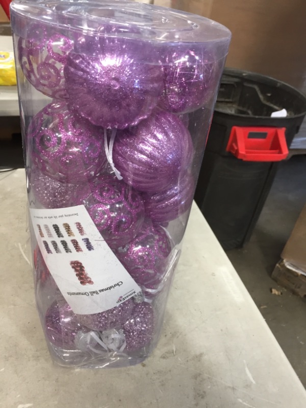 Photo 1 of 24ct Christmas Ball Ornaments Shatterproof Large Clear Plastic Hanging Ball Decorative with Stuffed Delicate Decorations (70mm/2.76" Light Purple)
