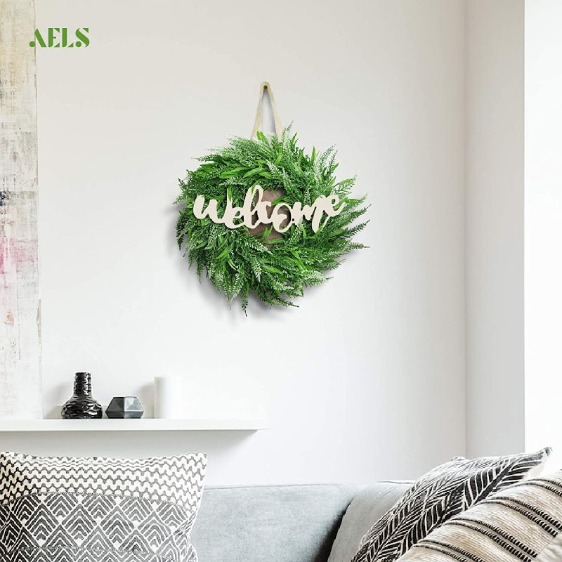 Photo 1 of AELS Welcome Sign for Front Door Decor, Welcome Wreaths Farmhouse Fall Decor, Hanging Sign Rustic Wood Decorations Door Hanger Front Porch Decor (12 Inch Round)
