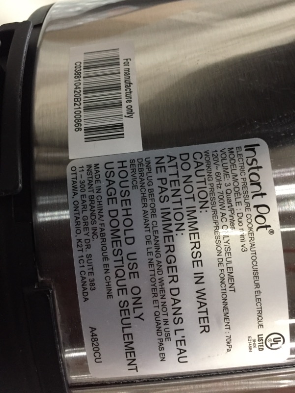 Photo 4 of NOT FUNCTION, Instant Pot Duo Plus 6 Quart 9-in-1 Electric Pressure Cooker, Slow Cooker, Rice Cooker, Steamer, Sauté, Yogurt Maker, Warmer & Sterilizer, 15 One-Touch Programs,Stainless Steel/Black
**DOES NOT POWER ON OR WORK**
