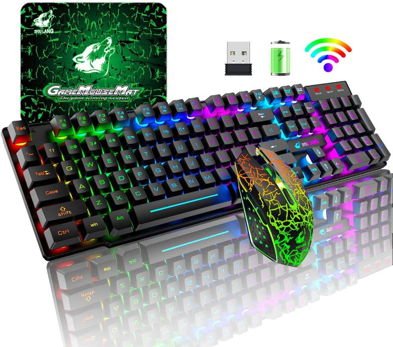 Photo 1 of Wireless Gaming Keyboard and Mouse Combo with Rainbow LED Backlit Rechargeable 4000mAh Battery Mechanical Ergonomic Feel Waterproof Dustproof 7 Color Backlit Mute Mice for Computer Mac Gamer
**OPENED**