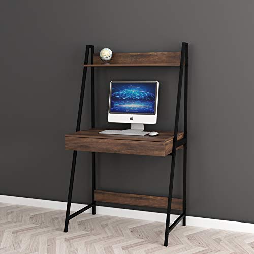 Photo 1 of 2-tier Home Office Computer Laptop Desk with Drawer , Nutmeg Brown Finish Black Frame
