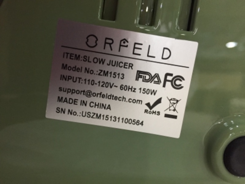 Photo 3 of ORFELD Masticating Juicer for Fruits & Vegetable Cold Press Juicer with 95% Juice Yield Purest Juice, Easy Cleaning & Quiet Motor Masticating (Green)
**OPENED**