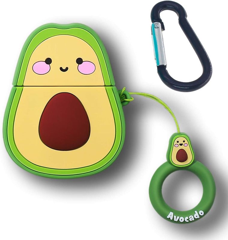 Photo 1 of Avocado AirPods Case, ifctn Shockproof Protective 3D Silicone Cartoon Cute Airpods Case Cover Compatible with Apple Airpods Charging Case 1&2 (Avocado) 2-PACK
