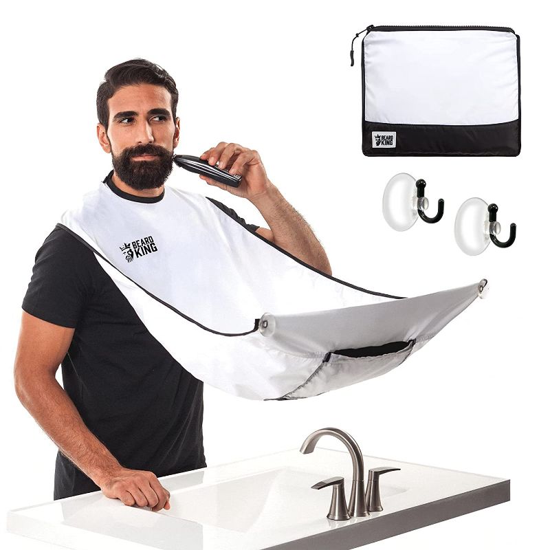 Photo 1 of ??Beard King Beard Bib Apron for Men Deluxe Cape as Seen Shark Tank Men Hair Catcher for Shaving One Size Fits all White
