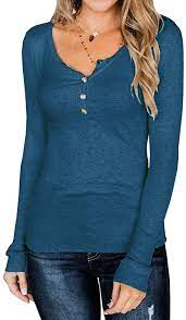 Photo 1 of Joupbjw Women's Long Sleeve Henley Shirts V Neck Slim Knit Ribbed Casual Button Blouse Tops LARGE-NAVY BLUE