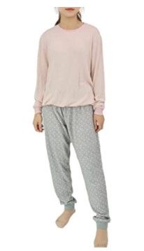 Photo 1 of Israphel Women's Long Sleeve Soft Pajama Set Pink Grey Sleepwear for Women Size XL