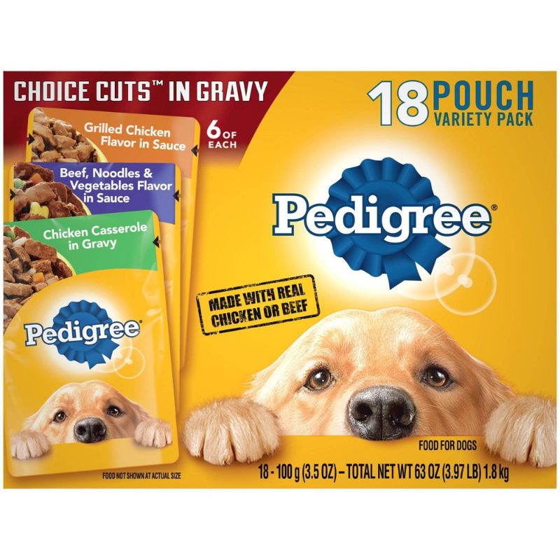 Photo 1 of *BEST BY 12/19/22** *2 BOXES OF -  Pedigree Pouch Choice Cuts in Gravy Wet Dog Food Grilled Chicken, Beef & Chicken Casserole - 3.5oz/18ct Variety Pack
