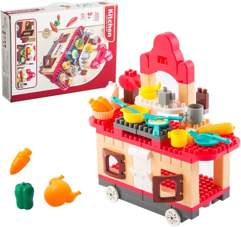 Photo 1 of 116 Pcs Building Blocks Toy Set, Mini House Kitchen Foods Dining Cart STEM Stacking Bricks, 