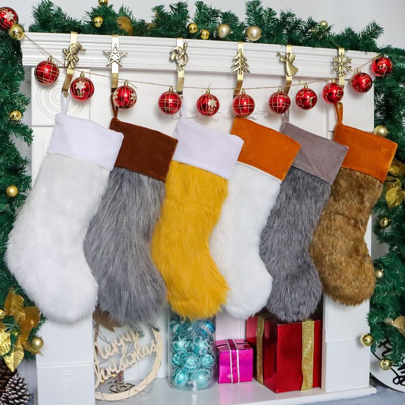 Photo 1 of **2 BOXES OF- 2021 Christmas Stockings Set of 6, Large Faux Fur Family Christmas Stocking 6 pack for Farmhouse Décor, 