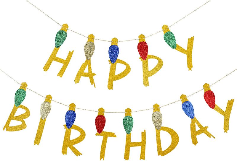 Photo 1 of **3 bags of - Christmas Birthday Decorations - Christmas Lightbulb Theme Happy Birthday Banner