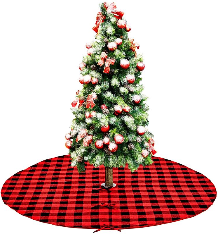 Photo 1 of **3 of- Lefree Buffalo Plaid Tree Skirt 48 inches, Christmas Tree Skirt Double Layers 