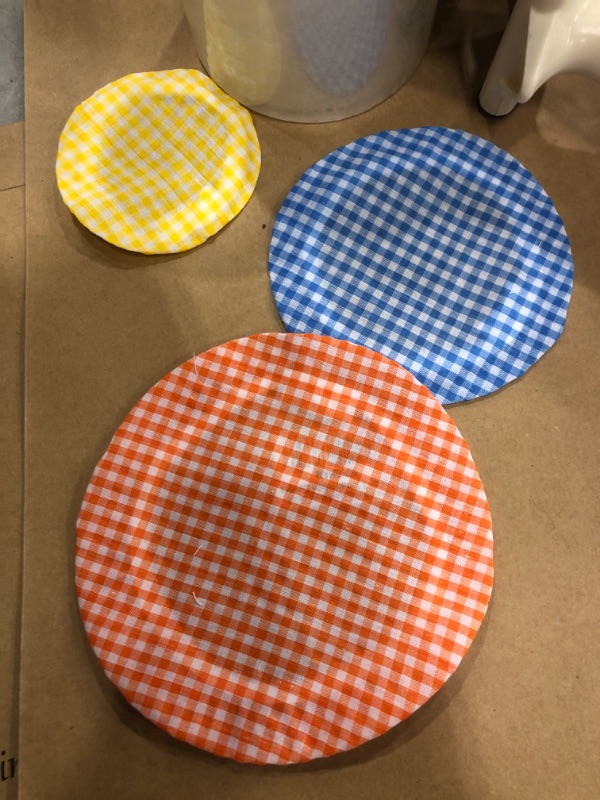 Photo 2 of **SOLD AS IS NO REFUNDS/RETURNS** 
3 OF- Reusable Gingham Bowl Covers Eco Friendly Pack of 3 Small Elasticated Covers