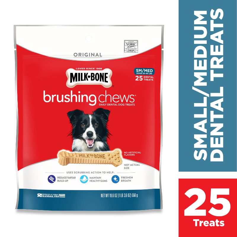 Photo 1 of **BEST BY 04/26/22** **2 bags of - Milk-Bone Original Daily Dental Brushing Chews for Small & Medium Dogs 19.6-oz, 25-pack
