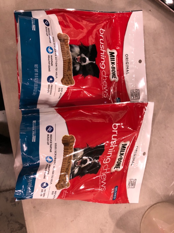 Photo 2 of **BEST BY 04/26/22** **2 bags of - Milk-Bone Original Daily Dental Brushing Chews for Small & Medium Dogs 19.6-oz, 25-pack
