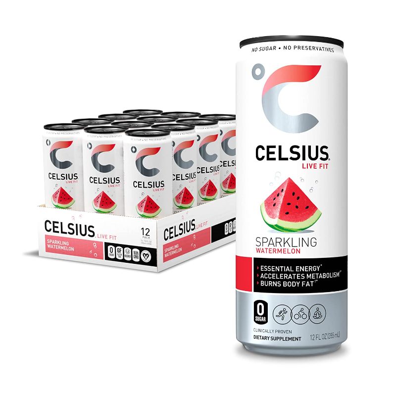 Photo 1 of **BEST BY 06/22** CELSIUS Essential Energy Drink 12 Fl Oz, Sparkling Watermelon (Pack of 12)
