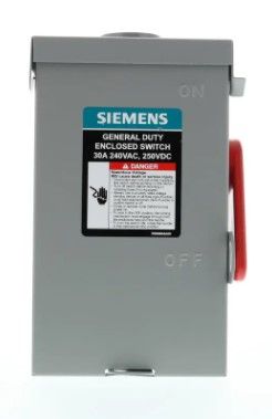 Photo 1 of *SEE last picture for damage*
Siemens General Duty 30 Amp 2-Pole 3-Wire 240-Volt Fusible Outdoor Safety Switch
