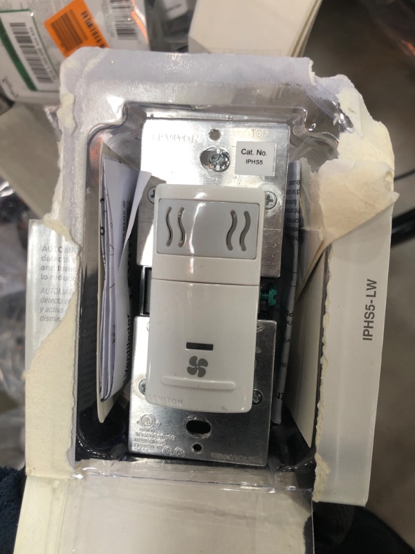 Photo 1 of *possibly USED, previously opened* 
*MISSING hardware*
Leviton Decora In-Wall Humidity Sensor & Fan Control, 3 A, Single Pole, White