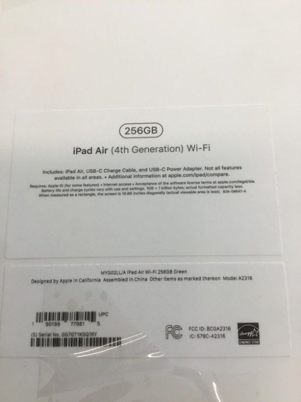 Photo 9 of BRAND NEW! WAS SEALED, OPENED TO TEST. TESTED TURNS ON**
2020 Apple iPad Air (10.9-inch, Wi-Fi, 256GB) - Green (4th Generation)
