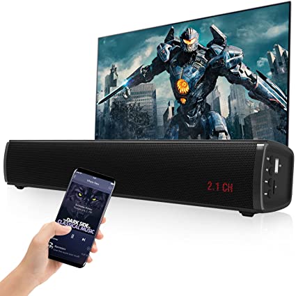 Photo 1 of 2.1 CH 16 inch 60W Sound Bar with Built-in Subwoofer Much Better Bass for TV/Movies, Opt/AUX in/USB/TF/Bluetooth Connection, 6 EQ Modes for TV/DVD Player/PC/Gaming/Phones