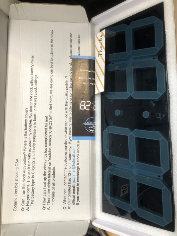 Photo 1 of CHKOSDA Digital LED Wall Clock, Oversize Wall Clock with 6” Numbers, Remote Control Count up/Countdown Timer Clock, Auto Dimmer, Big Calendar and Thermometer BLUE