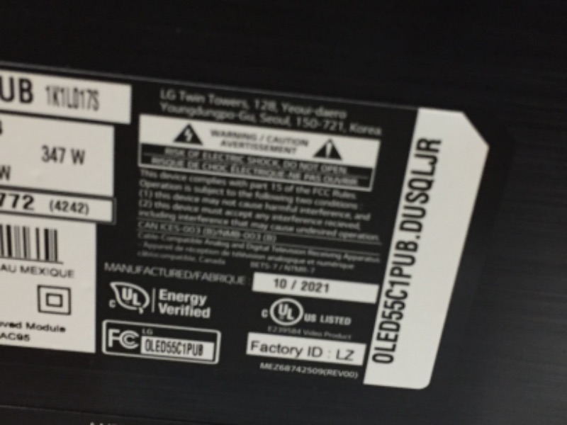 Photo 5 of ***missing remote and manual***
LG OLED C1 Series 55” Alexa Built-in 4k Smart TV (3840 x 2160), 120Hz Refresh Rate, AI-Powered 4K, Dolby Cinema, WiSA Ready, Gaming Mode