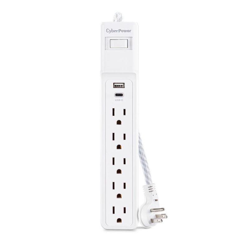 Photo 1 of (2) CyberPower 5-Outlet, 1 USB-a, 1 USB-C Surge Protector with 4 Ft. Cord, White
***WAREHOUSE DIRT STAINS***