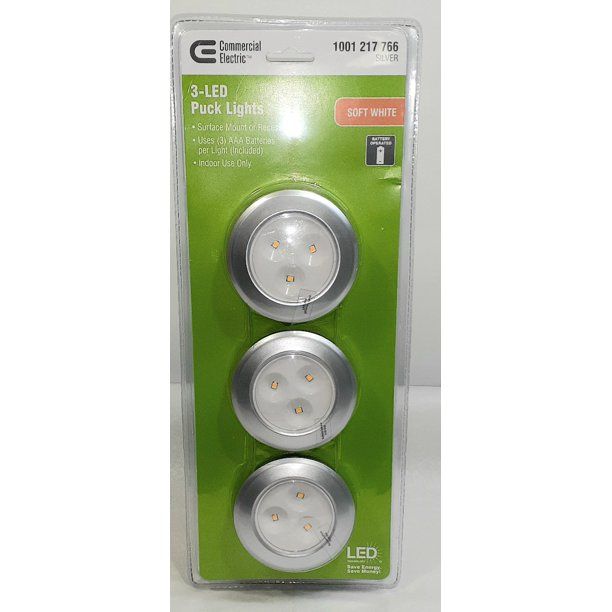 Photo 1 of 3-LED Puck Soft White Lights (Commercial Electric - AAA Battery Operated)