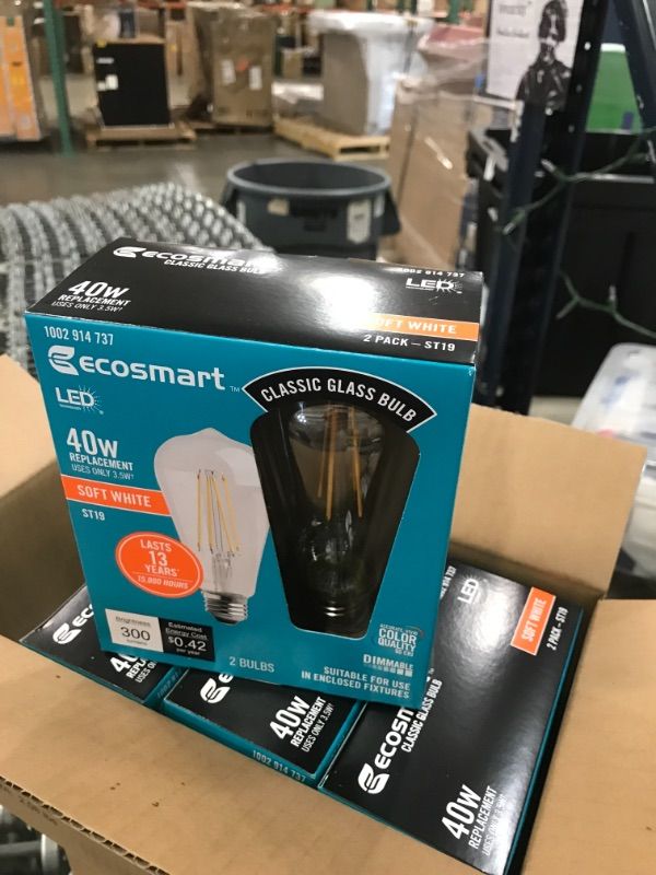 Photo 2 of 40-Watt Equivalent ST19 Dimmable Clear Glass Filament Vintage Edison LED Light Bulb Soft White (2-Pack)
4 boxes