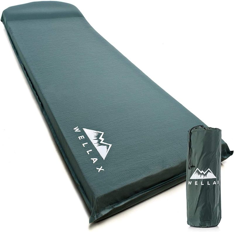 Photo 1 of WELLAX UltraThick FlexFoam Sleeping Pad - Self-Inflating 3 Inches Camping Mat for Traveling, Hiking and Camping - Cold Weather Sleeping Pad for Camping 77"L x 27"W x 3"T

