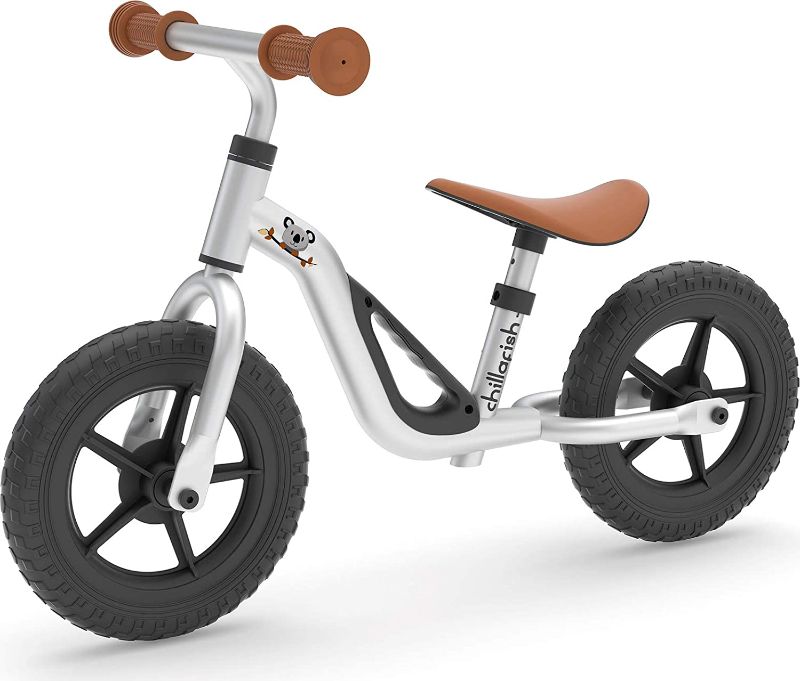 Photo 1 of Chillafish Charlie Lightweight Toddler Balance Bike, Cute Balance Trainer for 18-48 Months, Learn to Bike with 10" inch no-Puncture Wheels, Adjustable seat and Carry Handle., Silver 24.41 x 6.1 x 10.83 inches

