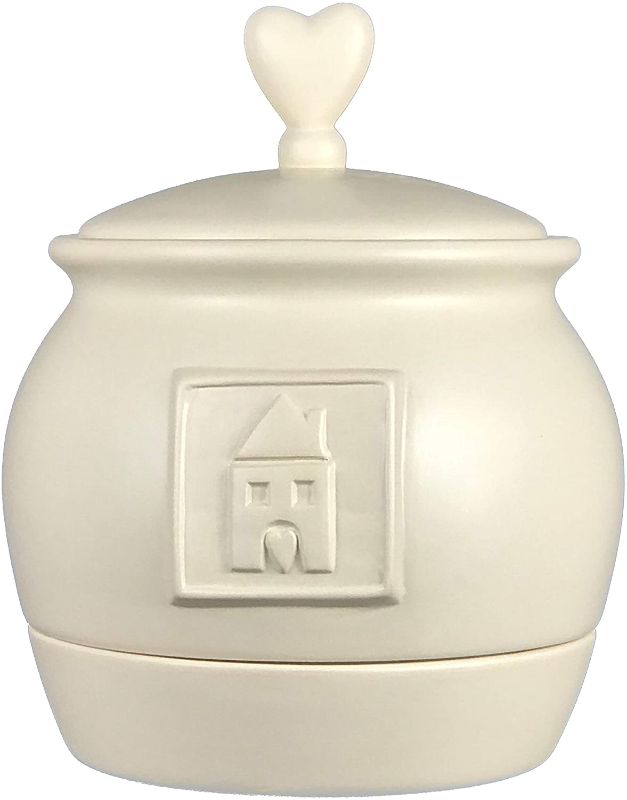 Photo 1 of 
House and Home Embossed Ceramic Decorative Canister with Lid | Ivory Memory Jar for Birthday Party, Wedding or End of Life Celebration | Pretty Storage