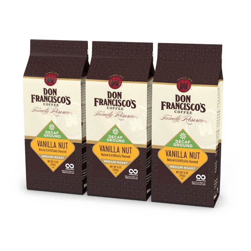 Photo 1 of Don Francisco's Decaf Vanilla Nut Flavored Ground Coffee, 100% Arabica - 3 X 12 Ounce Bags
expired May 2022